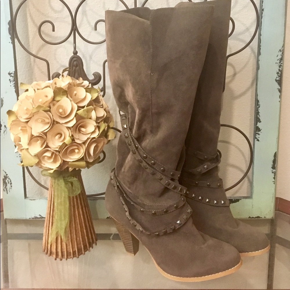 Rue21 taupe studded heel boots!